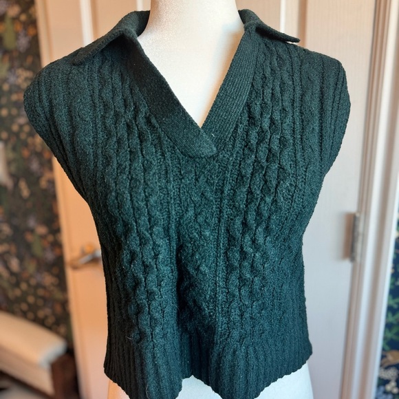Pink Rose Sweaters - Pink Rose Cable Knit V-Neck Sweater - Deep Green